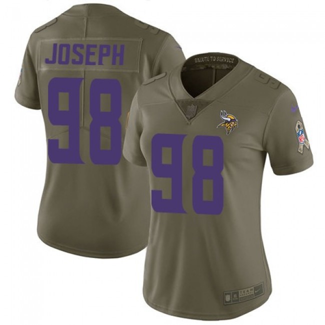 Women's Vikings #98 Linval Joseph Olive Stitched NFL Limited 2017 Salute to Service Jersey