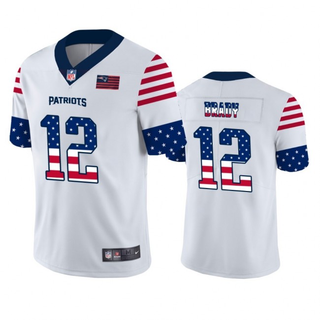 New England Patriots #12 Tom Brady White Men's Nike Team Logo USA Flag Vapor Untouchable Limited NFL Jersey