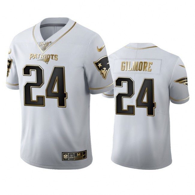 New England Patriots #24 Stephon Gilmore Men's Nike White Golden Edition Vapor Limited NFL 100 Jersey