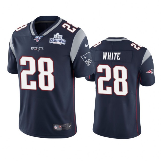 New England Patriots #28 James White Navy Super Bowl LIII Champions Vapor Limited NFL Jersey