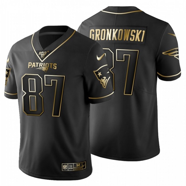 New England Patriots #87 Rob Gronkowski Men's Nike Black Golden Limited NFL 100 Jersey