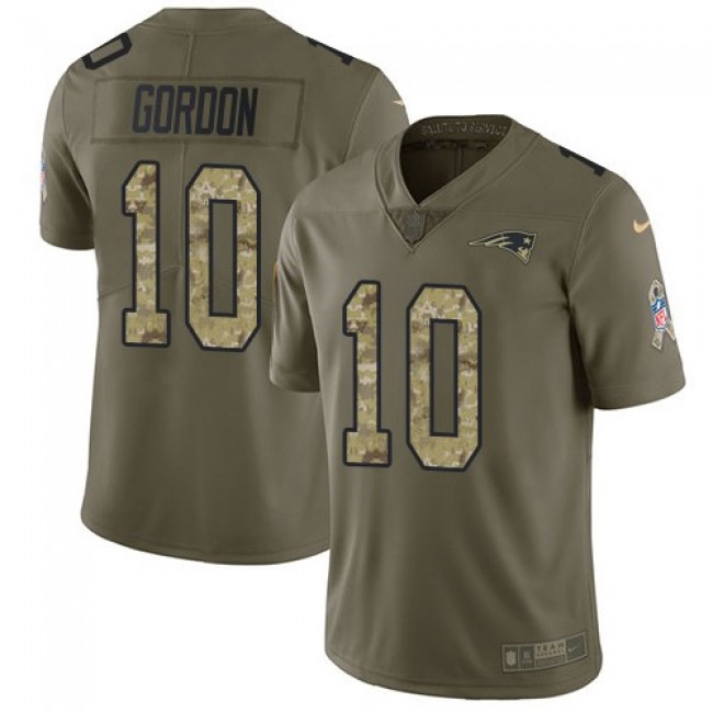 Nike Patriots #10 Josh Gordon Olive/Camo Men's Stitched NFL Limited 2017 Salute To Service Jersey