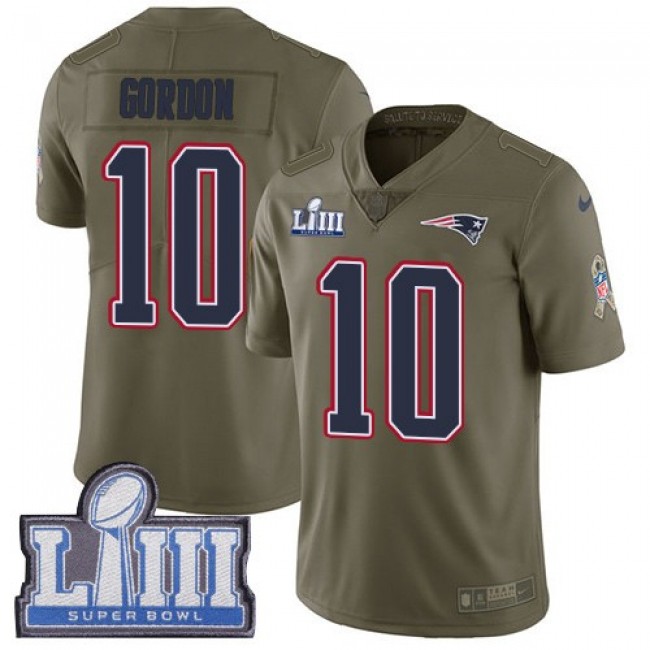 Nike Patriots #10 Josh Gordon Olive Super Bowl LIII Bound Men's Stitched NFL Limited 2017 Salute To Service Jersey