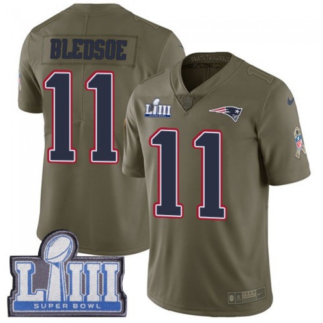 Nike Patriots #11 Drew Bledsoe Olive Super Bowl LIII Bound Men's Stitched NFL Limited 2017 Salute To Service Jersey
