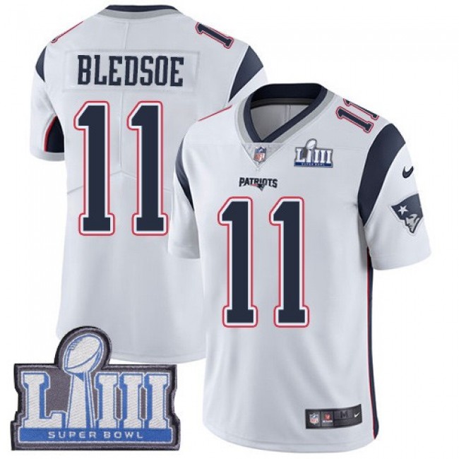 Nike Patriots #11 Drew Bledsoe White Super Bowl LIII Bound Men's Stitched NFL Vapor Untouchable Limited Jersey