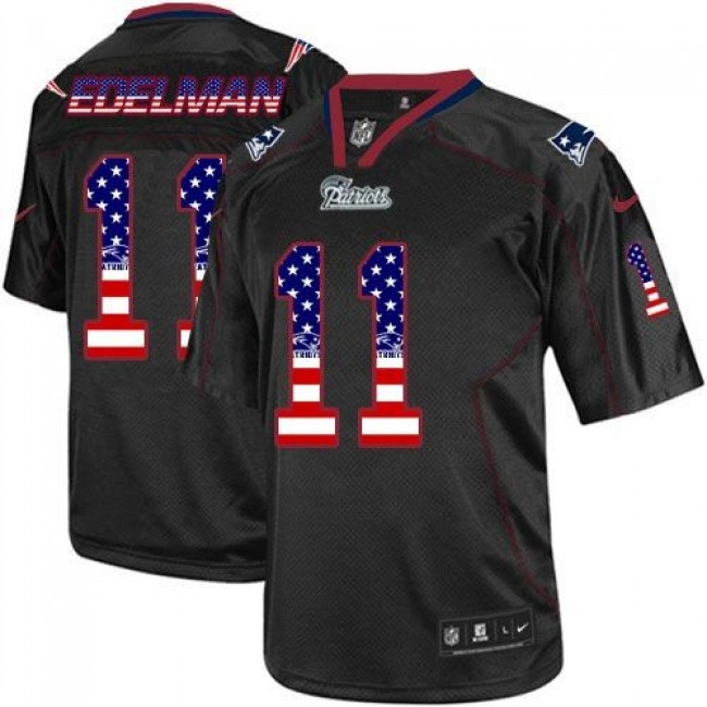 Nike Patriots #11 Julian Edelman Black Men's Stitched NFL Elite USA Flag Fashion Jersey