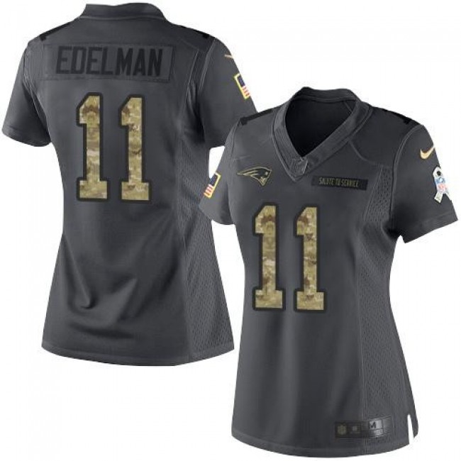 Women's Patriots #11 Julian Edelman Black Stitched NFL Limited 2016 Salute to Service Jersey