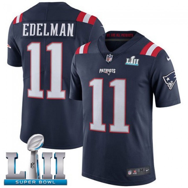 New England Patriots #11 Julian Edelman Navy Blue Super Bowl LII Youth Stitched NFL Limited Rush Jersey