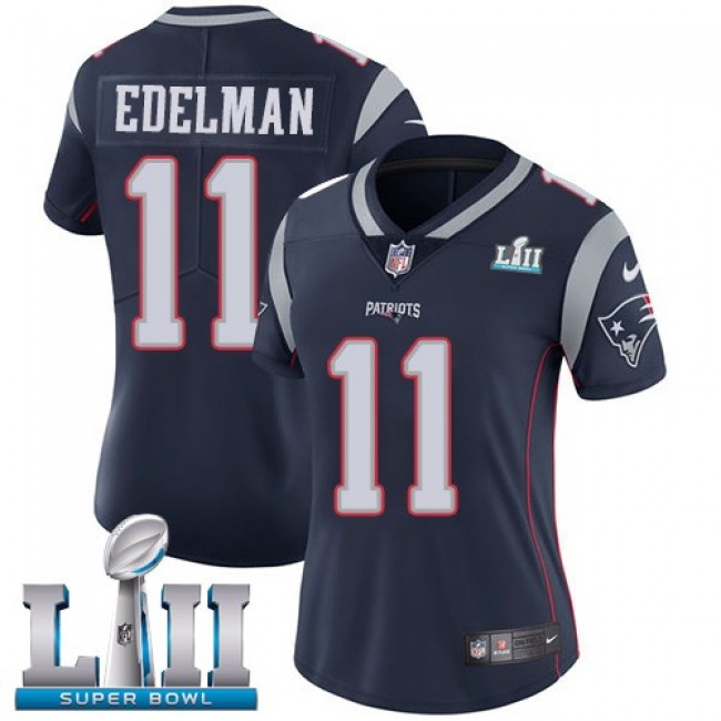 Women's Patriots #11 Julian Edelman Navy Blue Team Color Super Bowl LII Stitched NFL Vapor Untouchable Limited Jersey