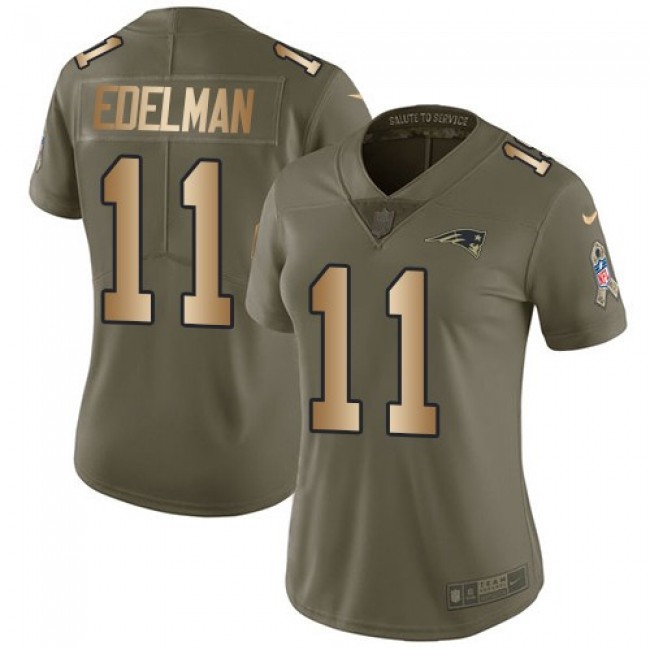 Women's Patriots #11 Julian Edelman Olive Gold Stitched NFL Limited 2017 Salute to Service Jersey