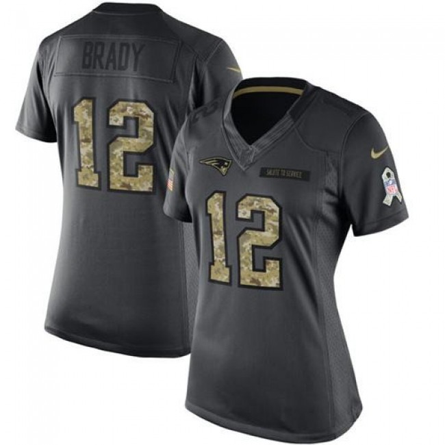 Women's Patriots #12 Tom Brady Black Stitched NFL Limited 2016 Salute to Service Jersey
