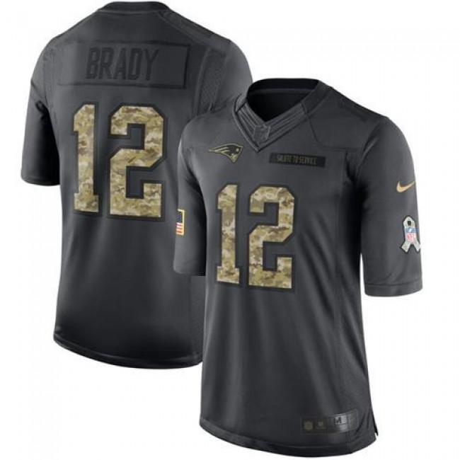 New England Patriots #12 Tom Brady Black Youth Stitched NFL Limited 2016 Salute to Service Jersey