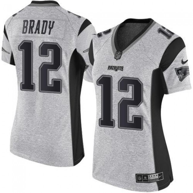 Women's Patriots #12 Tom Brady Gray Stitched NFL Limited Gridiron Gray II Jersey