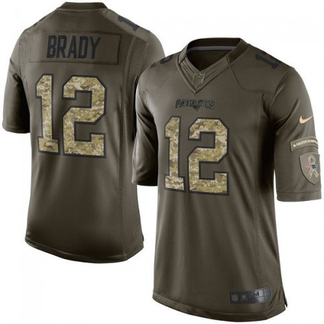 New England Patriots #12 Tom Brady Green Youth Stitched NFL Limited 2015 Salute to Service Jersey