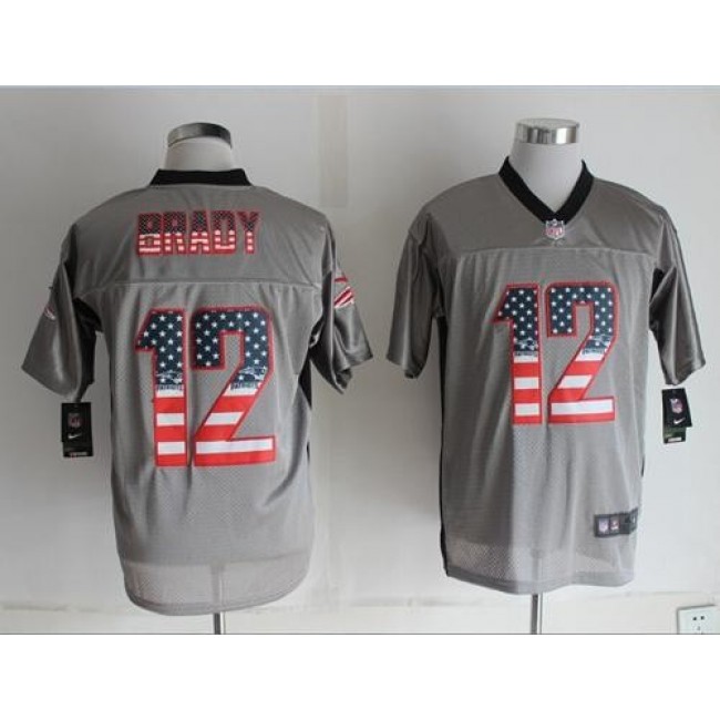 Nike Patriots #12 Tom Brady Grey Men's Stitched NFL Elite USA Flag Fashion Jersey