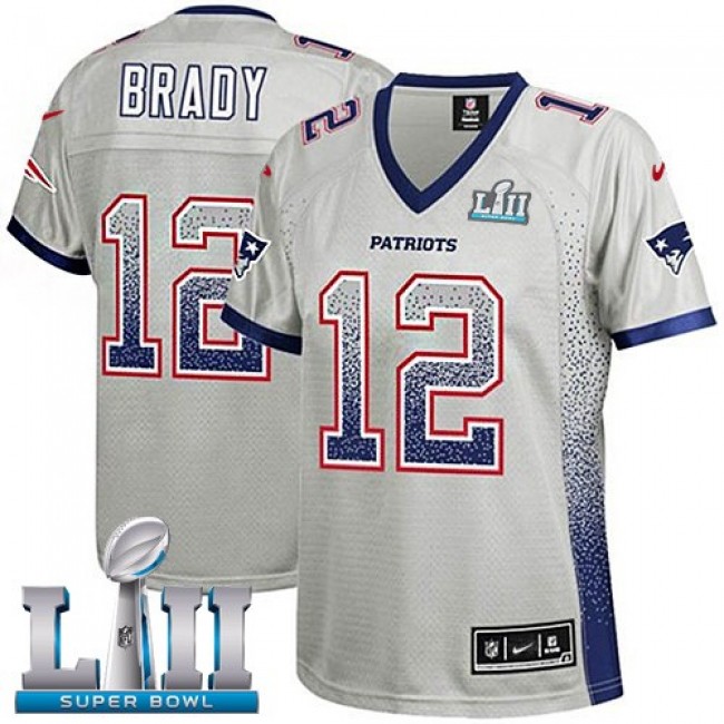 Women's Patriots #12 Tom Brady Grey Super Bowl LII Stitched NFL Elite Drift Jersey