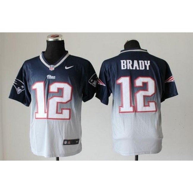 Nike Patriots #12 Tom Brady Navy Blue/Grey Men's Stitched NFL Elite Fadeaway Fashion Jersey