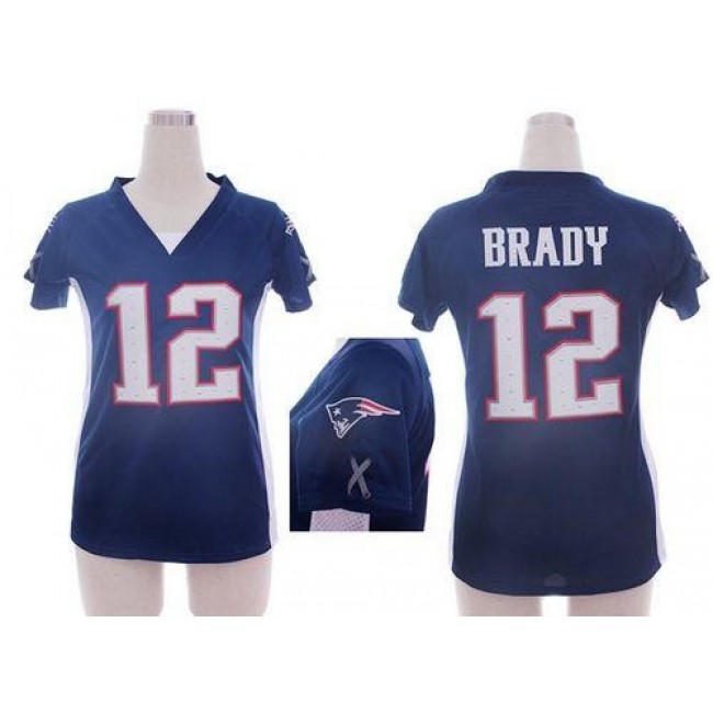 Women's Patriots #12 Tom Brady Navy Blue Team Color Draft Him Name Number Top Stitched NFL Elite Jersey