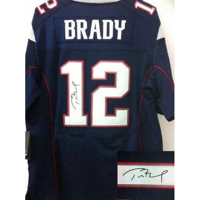 Nike Patriots #12 Tom Brady Navy Blue Team Color Men's Stitched NFL Elite Autographed Jersey