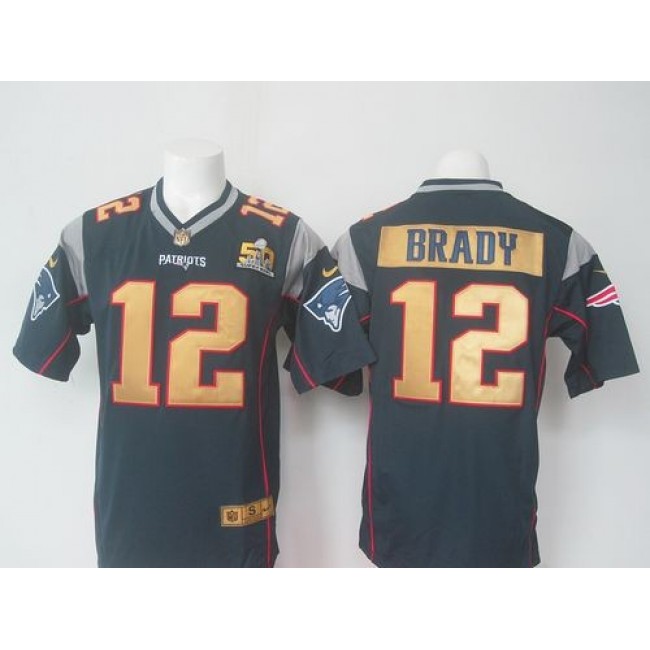 Nike Patriots #12 Tom Brady Navy Blue Team Color Super Bowl 50 Collection Men's Stitched NFL Elite Jersey