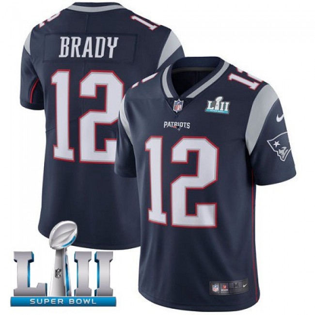 New England Patriots #12 Tom Brady Navy Blue Team Color Super Bowl LII Youth Stitched NFL Vapor Untouchable Limited Jersey