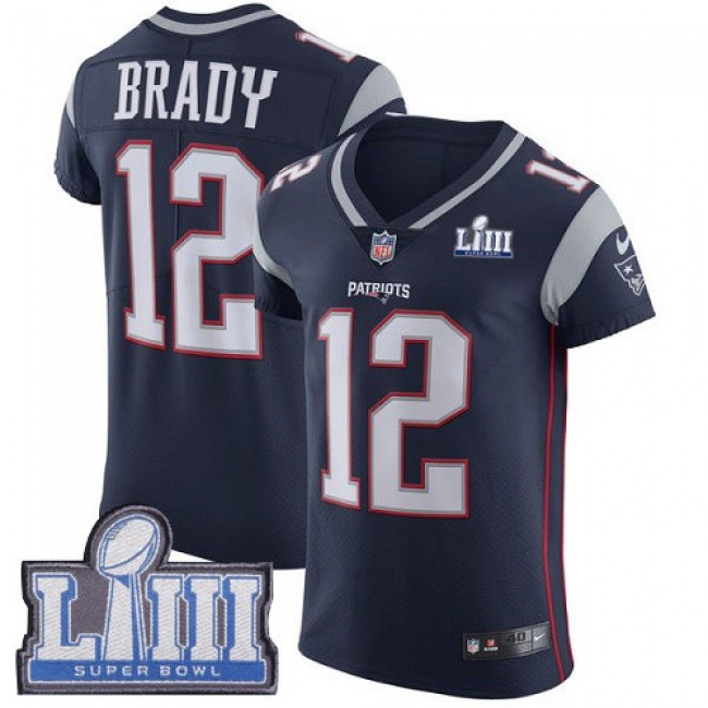 Nike Patriots #12 Tom Brady Navy Blue Team Color Super Bowl LIII Bound Men's Stitched NFL Vapor Untouchable Elite Jersey