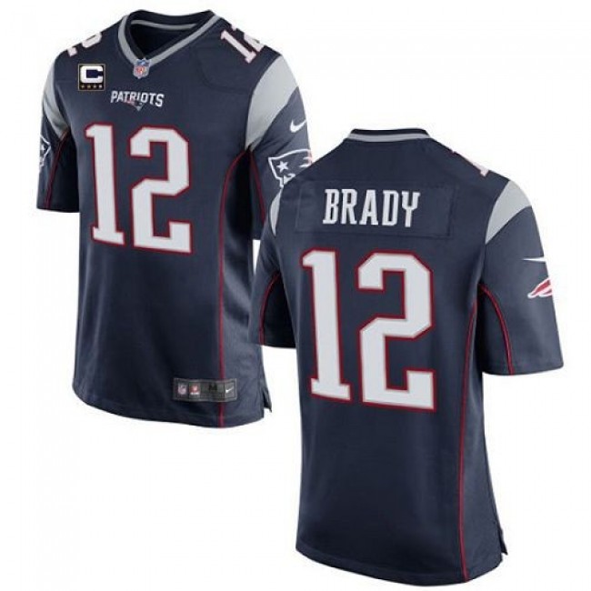 New England Patriots #12 Tom Brady Navy Blue Team Color With C Patch Youth Stitched NFL New Elite Jersey