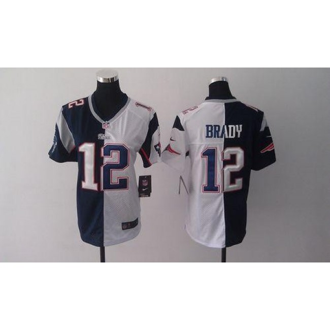 Women's Patriots #12 Tom Brady Navy Blue White Stitched NFL Elite Split Jersey