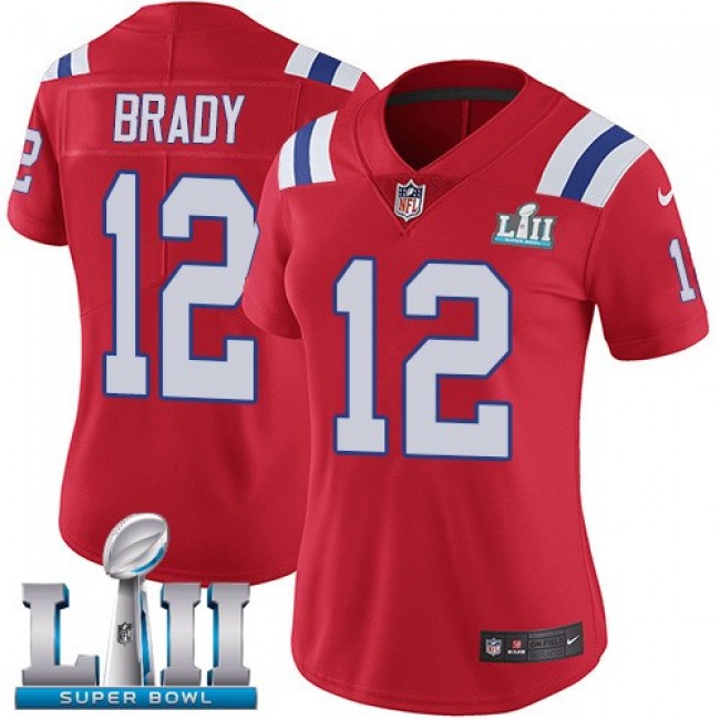 Women's Patriots #12 Tom Brady Red Alternate Super Bowl LII Stitched NFL Vapor Untouchable Limited Jersey