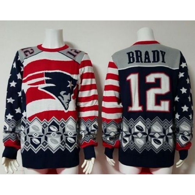 Nike Patriots #12 Tom Brady Red/Navy Blue Men's Ugly Sweater