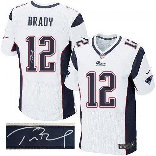 Nike Patriots #12 Tom Brady White Men's Stitched NFL Elite Autographed Jersey
