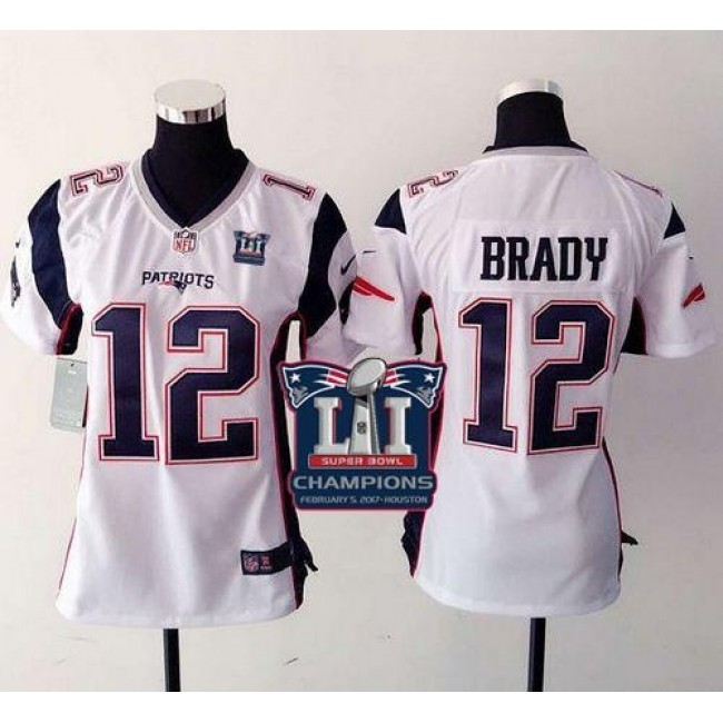 Women's Patriots #12 Tom Brady White Super Bowl LI Champions Stitched NFL New Elite Jersey