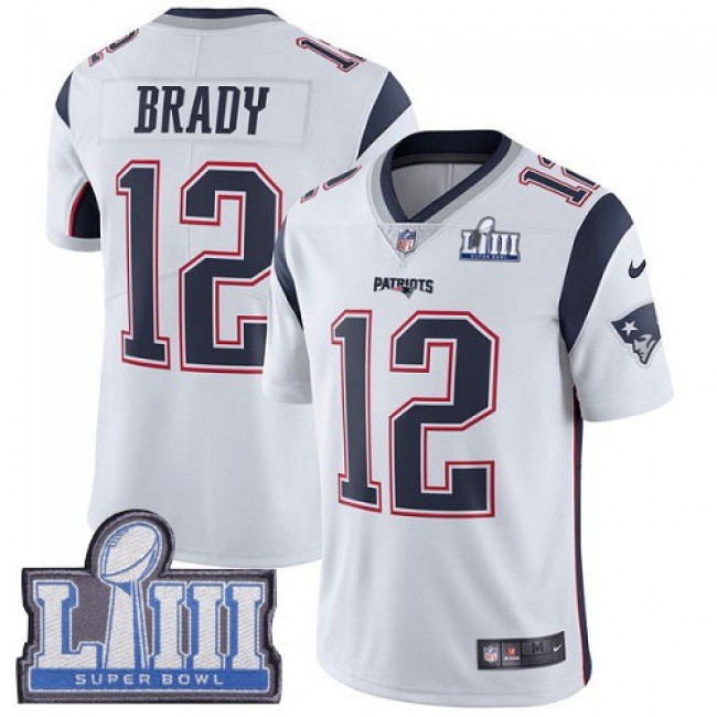 Nike Patriots #12 Tom Brady White Super Bowl LIII Bound Men's Stitched NFL Vapor Untouchable Limited Jersey