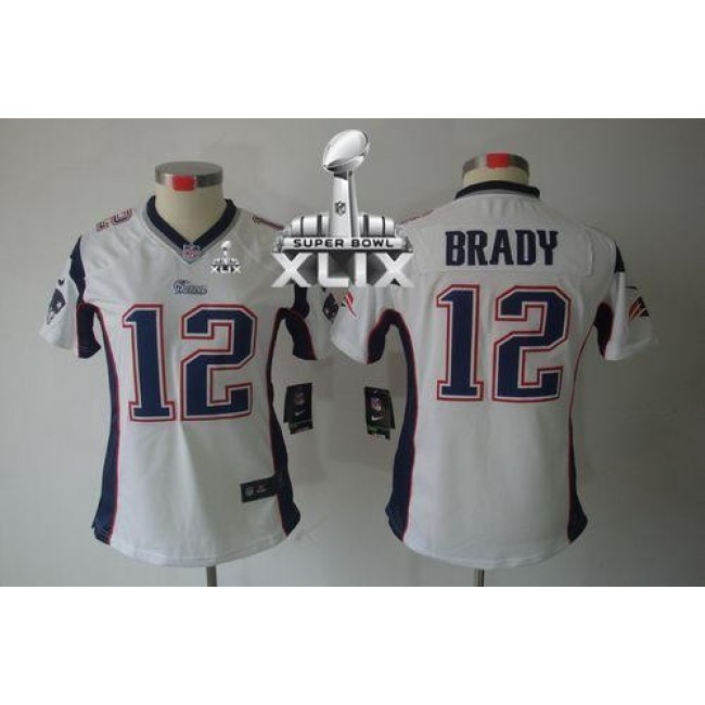 Women's Patriots #12 Tom Brady White Super Bowl XLIX Stitched NFL Limited Jersey