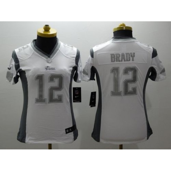 Women's Patriots #12 Tom Brady White Stitched NFL Limited Platinum Jersey