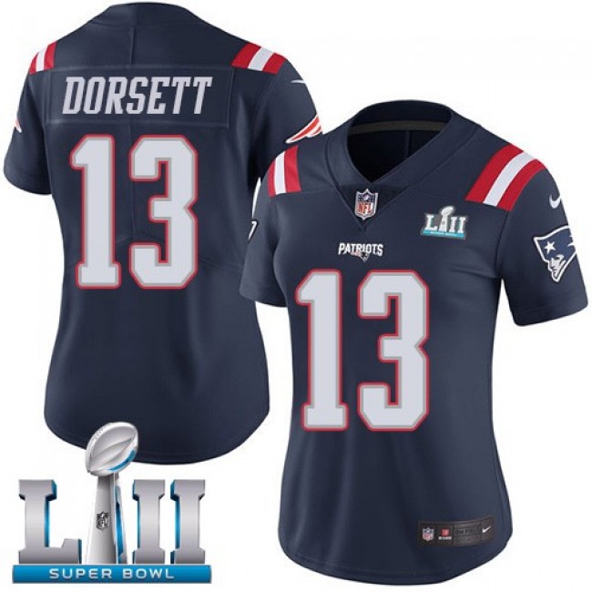 Women's Patriots #13 Phillip Dorsett Navy Blue Super Bowl LII Stitched NFL Limited Rush Jersey