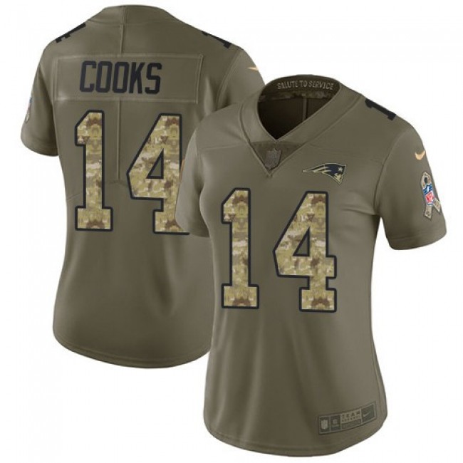 Women's Patriots #14 Brandin Cooks Olive Camo Stitched NFL Limited 2017 Salute to Service Jersey