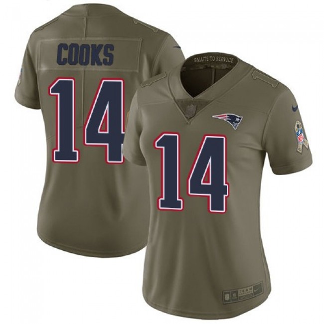 Women's Patriots #14 Brandin Cooks Olive Stitched NFL Limited 2017 Salute to Service Jersey