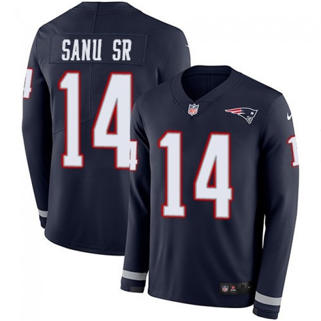 Nike Patriots #14 Mohamed Sanu Sr Navy Blue Team Color Men's Stitched NFL Limited Therma Long Sleeve Jersey