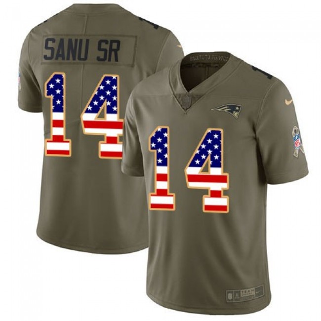 Nike Patriots #14 Mohamed Sanu Sr Olive/USA Flag Men's Stitched NFL Limited 2017 Salute To Service Jersey