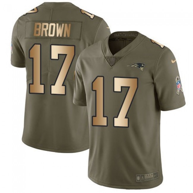 Nike Patriots #17 Antonio Brown Olive/Gold Men's Stitched NFL Limited 2017 Salute To Service Jersey