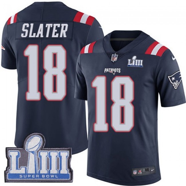 Nike Patriots #18 Matt Slater Navy Blue Super Bowl LIII Bound Men's Stitched NFL Limited Rush Jersey
