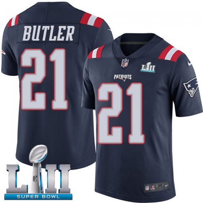 New England Patriots #21 Malcolm Butler Navy Blue Super Bowl LII Youth Stitched NFL Limited Rush Jersey