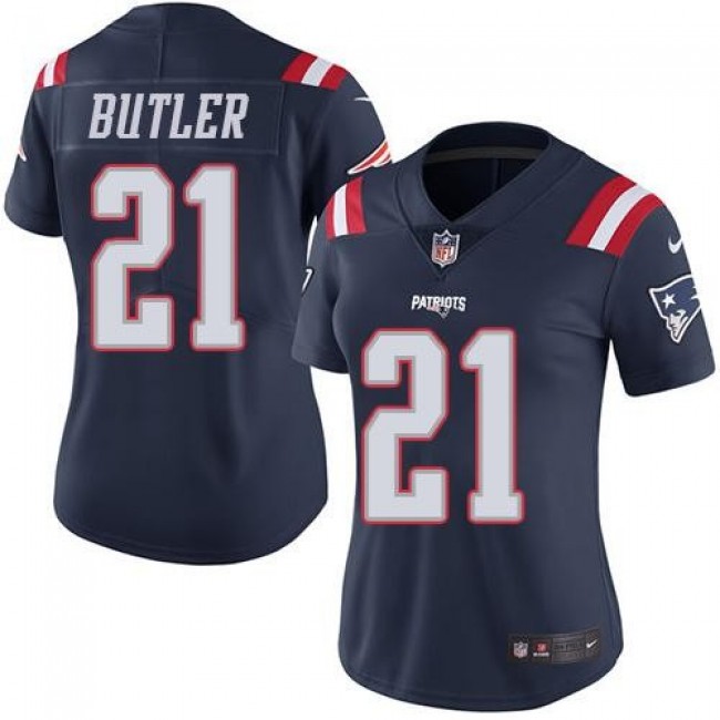Women's Patriots #21 Malcolm Butler Navy Blue Stitched NFL Limited Rush Jersey