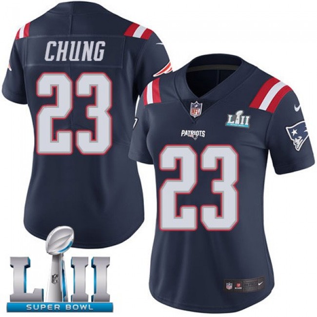 Women's Patriots #23 Patrick Chung Navy Blue Super Bowl LII Stitched NFL Limited Rush Jersey