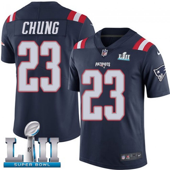 New England Patriots #23 Patrick Chung Navy Blue Super Bowl LII Youth Stitched NFL Limited Rush Jersey