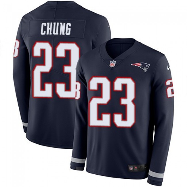 Nike Patriots #23 Patrick Chung Navy Blue Team Color Men's Stitched NFL Limited Therma Long Sleeve Jersey