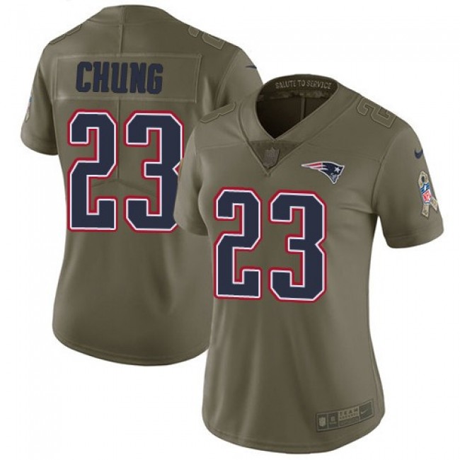 Women's Patriots #23 Patrick Chung Olive Stitched NFL Limited 2017 Salute to Service Jersey
