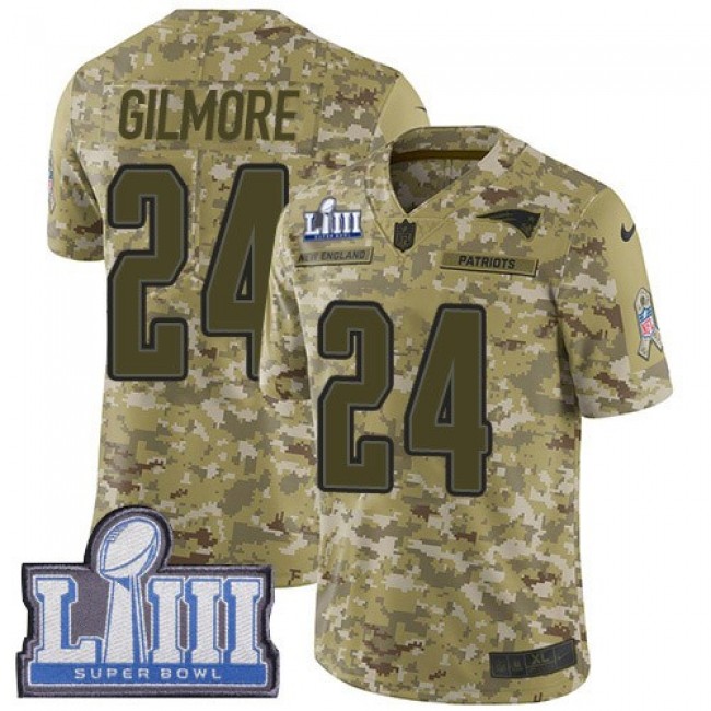 Nike Patriots #24 Stephon Gilmore Camo Super Bowl LIII Bound Men's Stitched NFL Limited 2018 Salute To Service Jersey