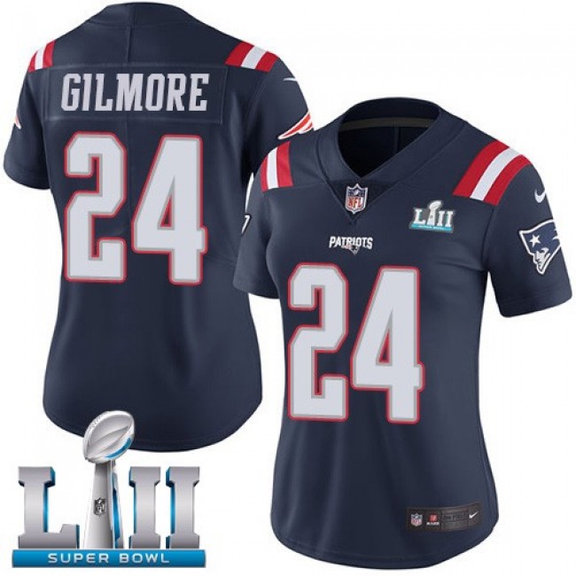 Women's Patriots #24 Stephon Gilmore Navy Blue Super Bowl LII Stitched NFL Limited Rush Jersey